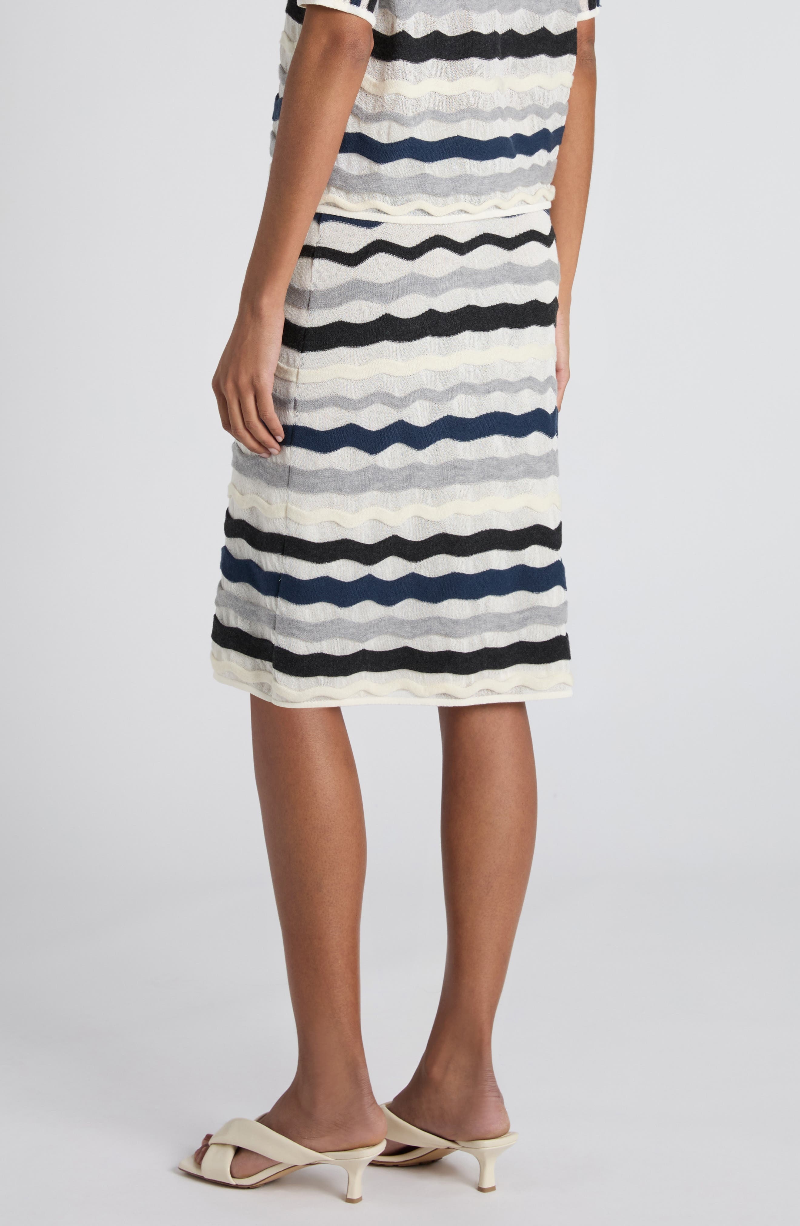 Bottega Veneta Layered Chevron Stripe Wool Blend Sweater Skirt in 9121 Chalk Wave Grey at Nordstrom - 3