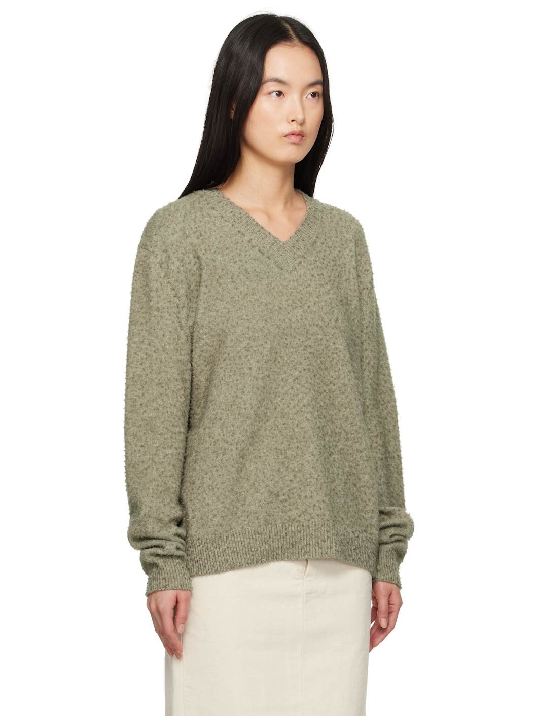 Green Pilling V-Neck Sweater - 2