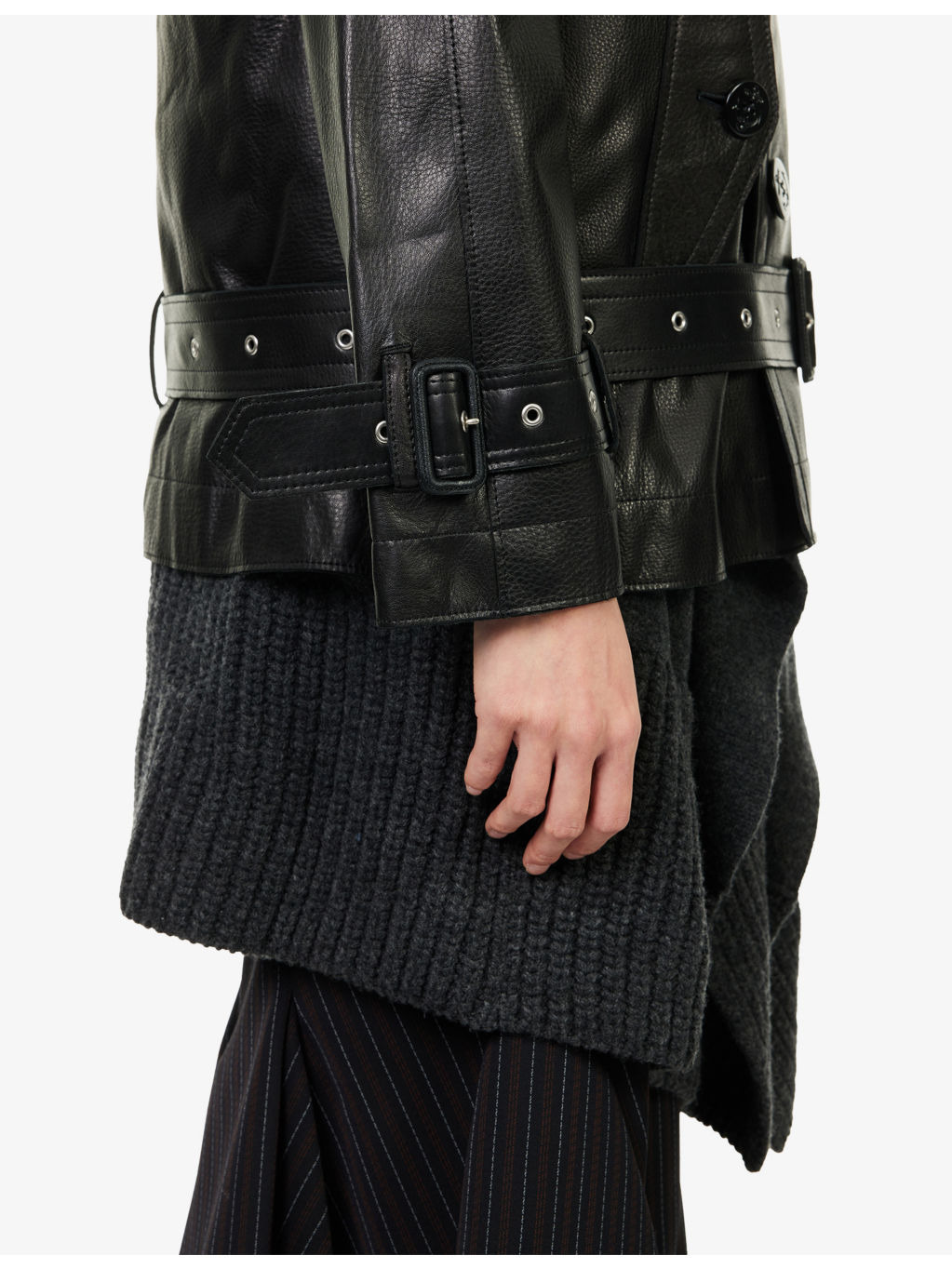 Layered Leather and Wool Knit Jacket - 8