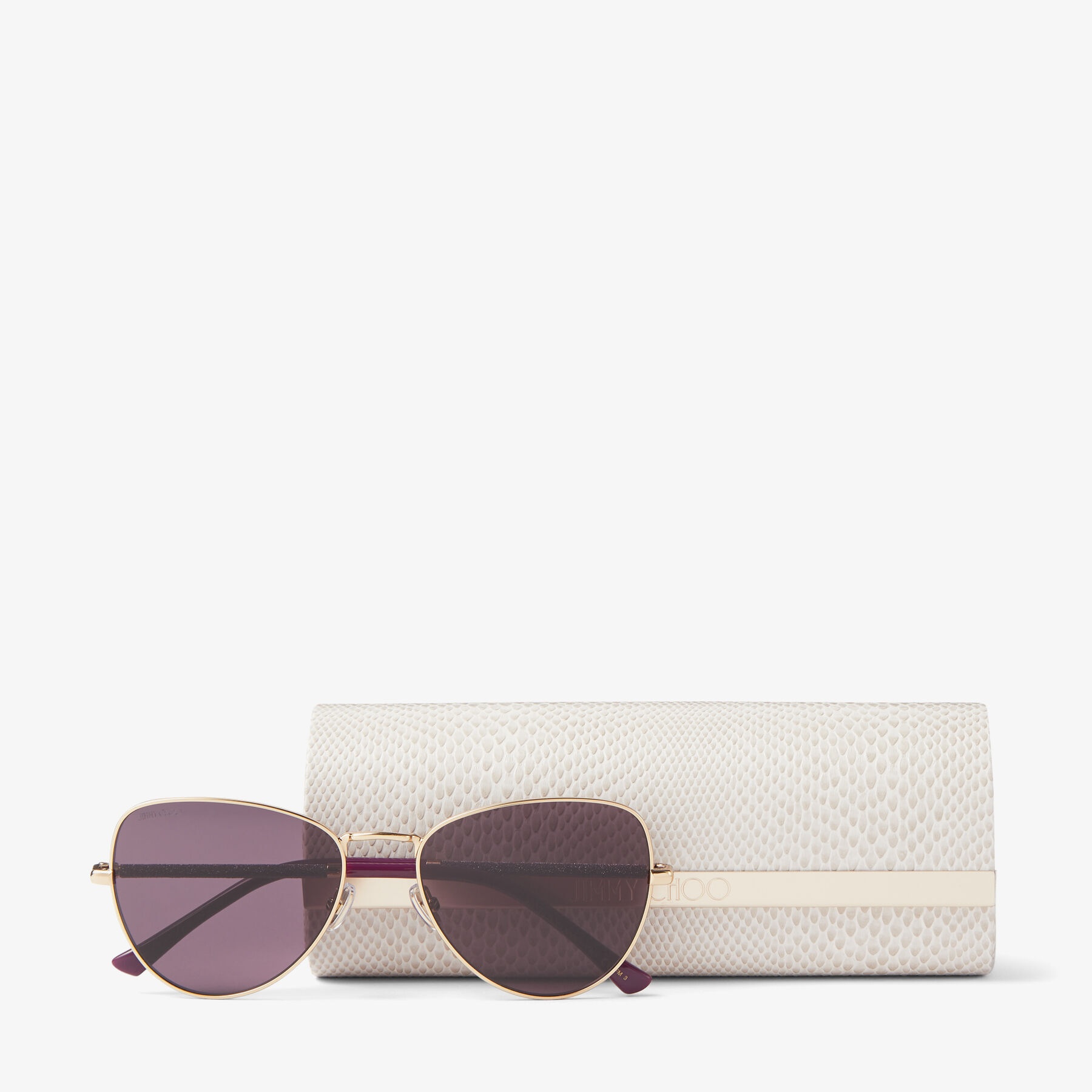 Carol
Rose Gold Aviator Sunglasses with Purple Glitter Temples - 4
