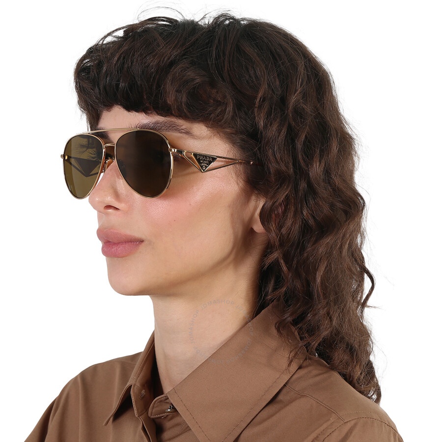 Prada Dark Brown Pilot Ladies Sunglasses PR 73ZS 5AK01T 58 - 2