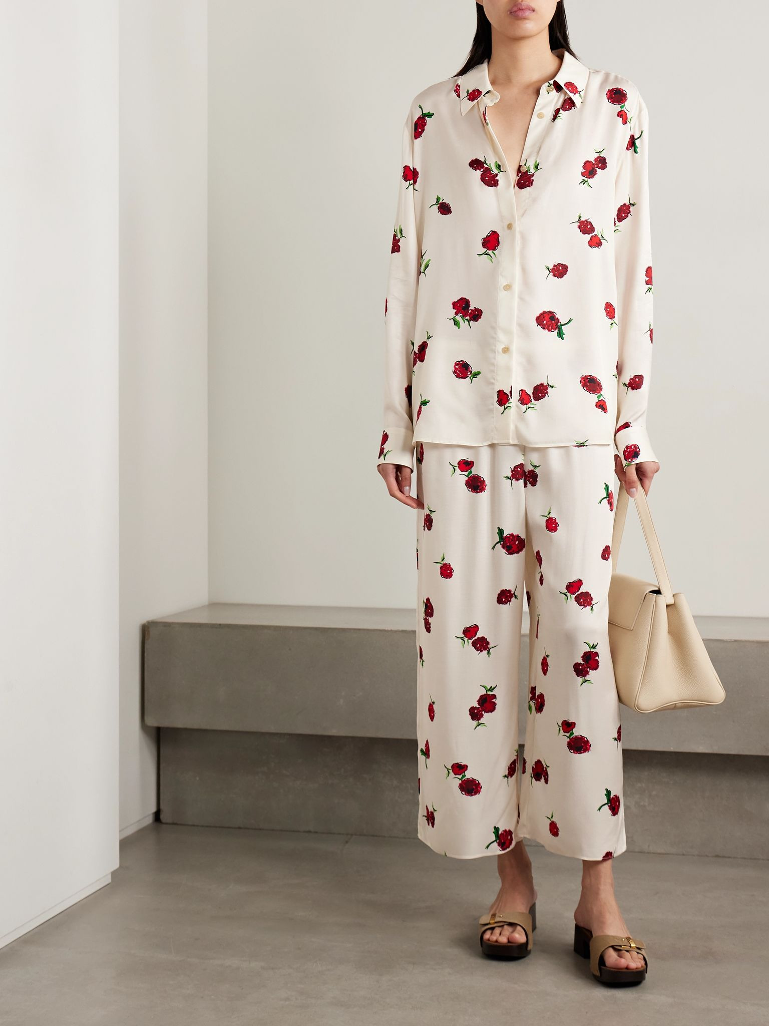 Mindy printed twill wide-leg pants Ecru - 2