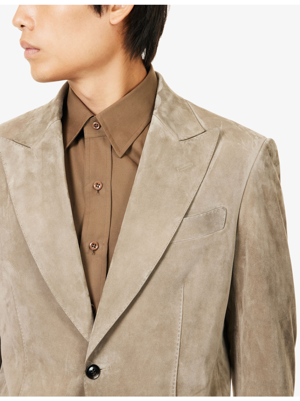 Dyllan Peak-Lapels Suede Blazer Jacket - 5