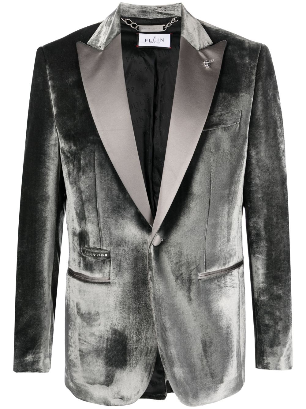 single-breasted velvet blazer - 1