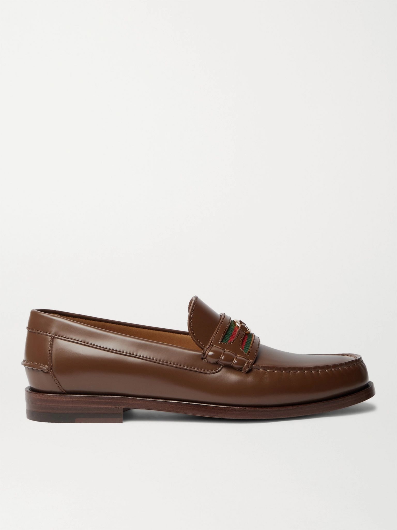 Kaveh Webbing-Trimmed Leather Loafers - 1