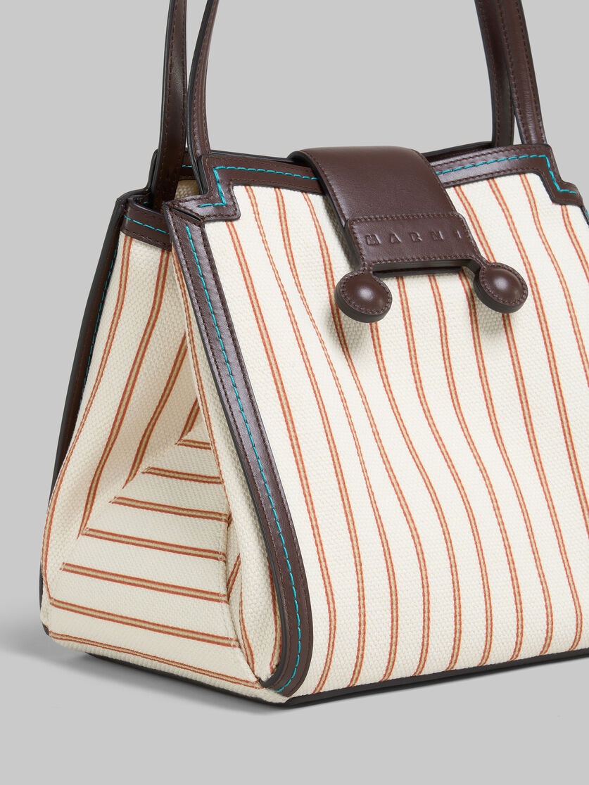 BROWN LEATHER AND STRIPED CANVAS MINI RIVIERA BAG - 5