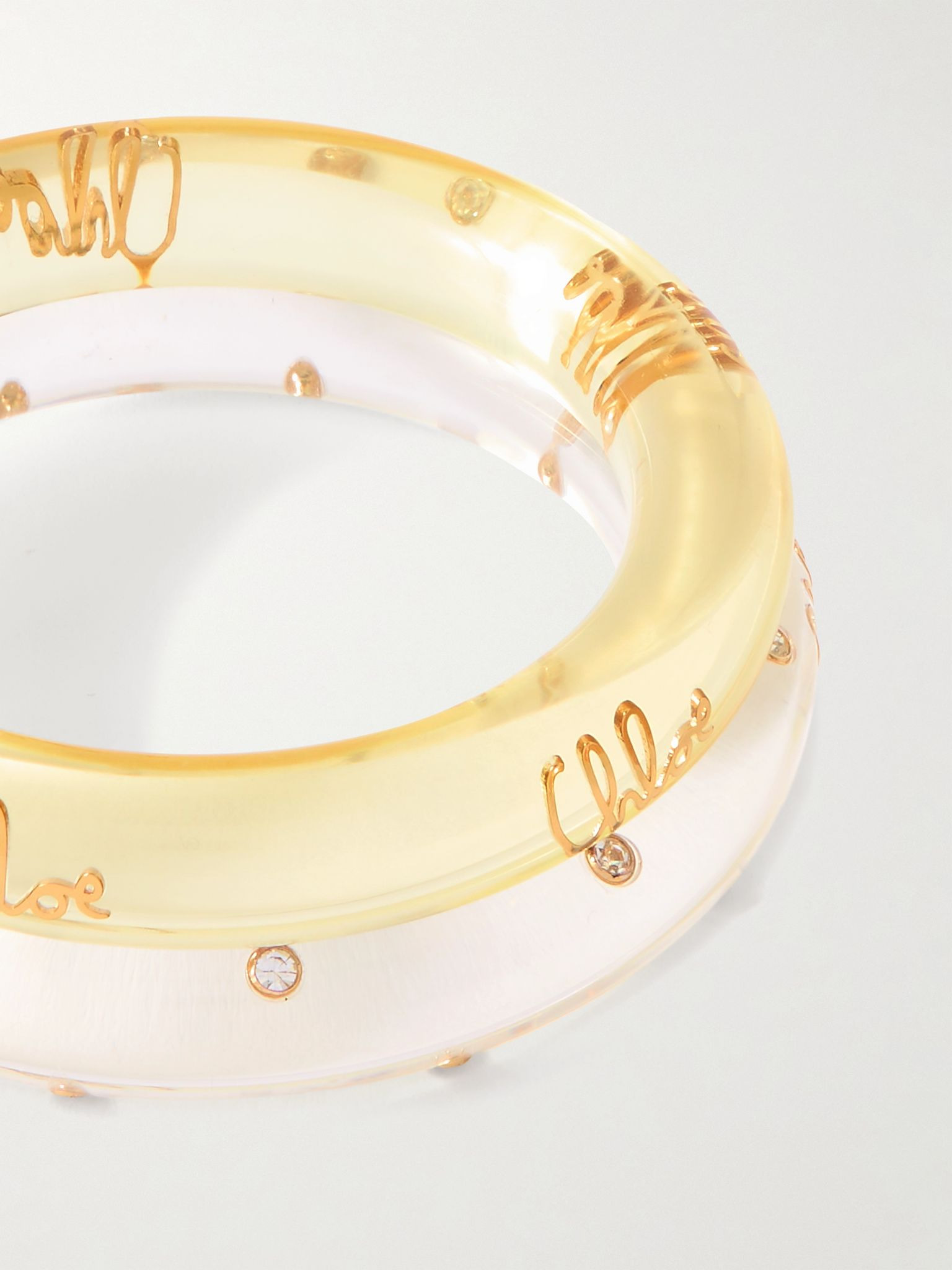 Set of two resin, crystal and gold-tone bangles Gold - 4