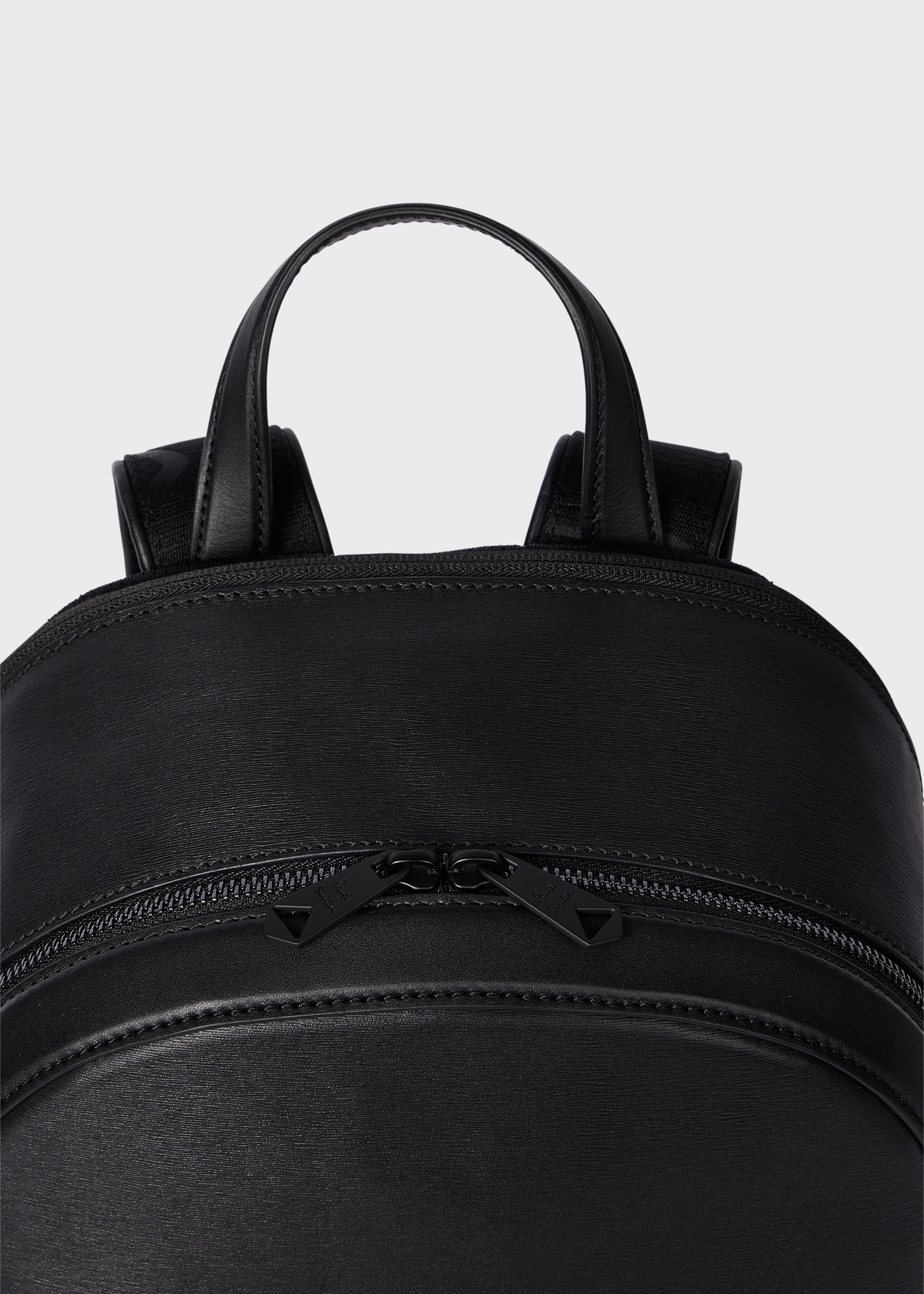 Black Straw-Grain Embossed Leather Backpack - 6