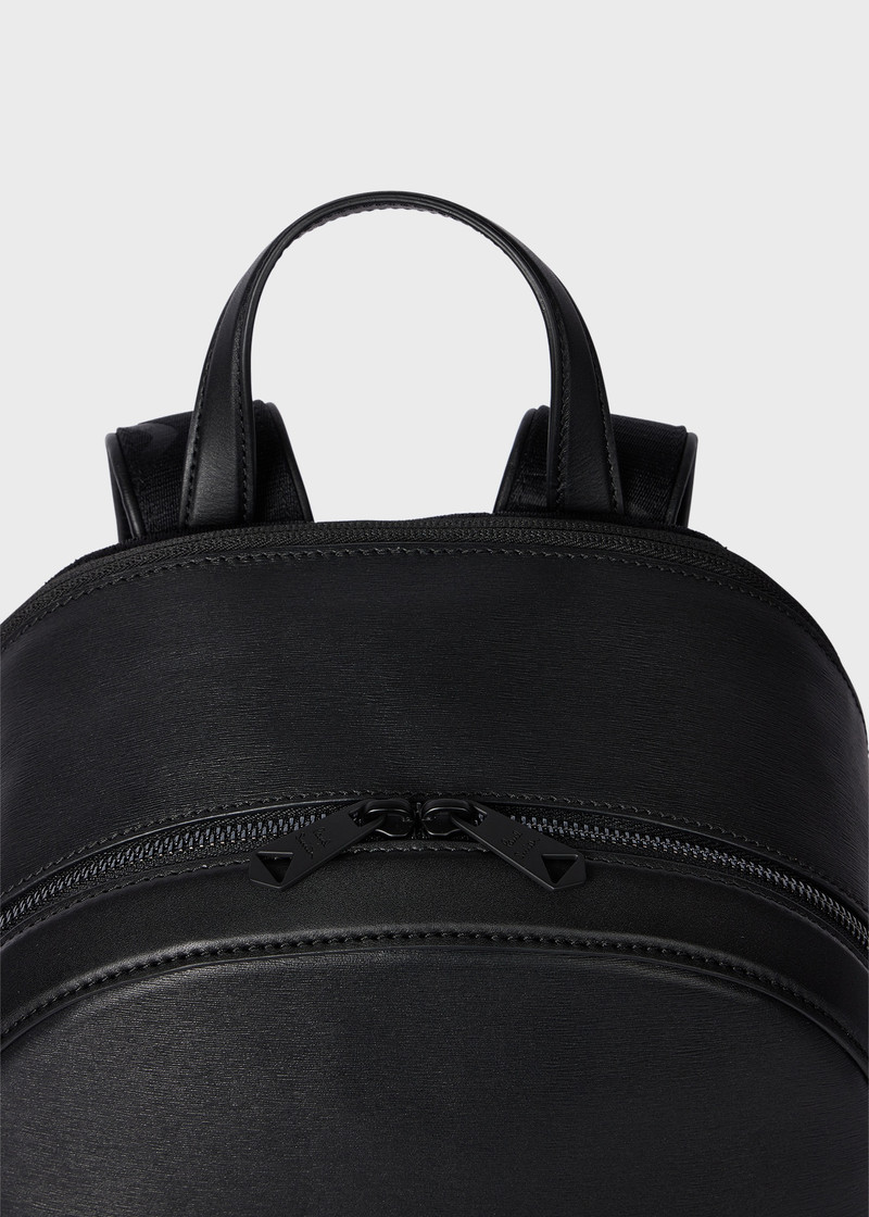 Black Straw-Grain Embossed Leather Backpack 6