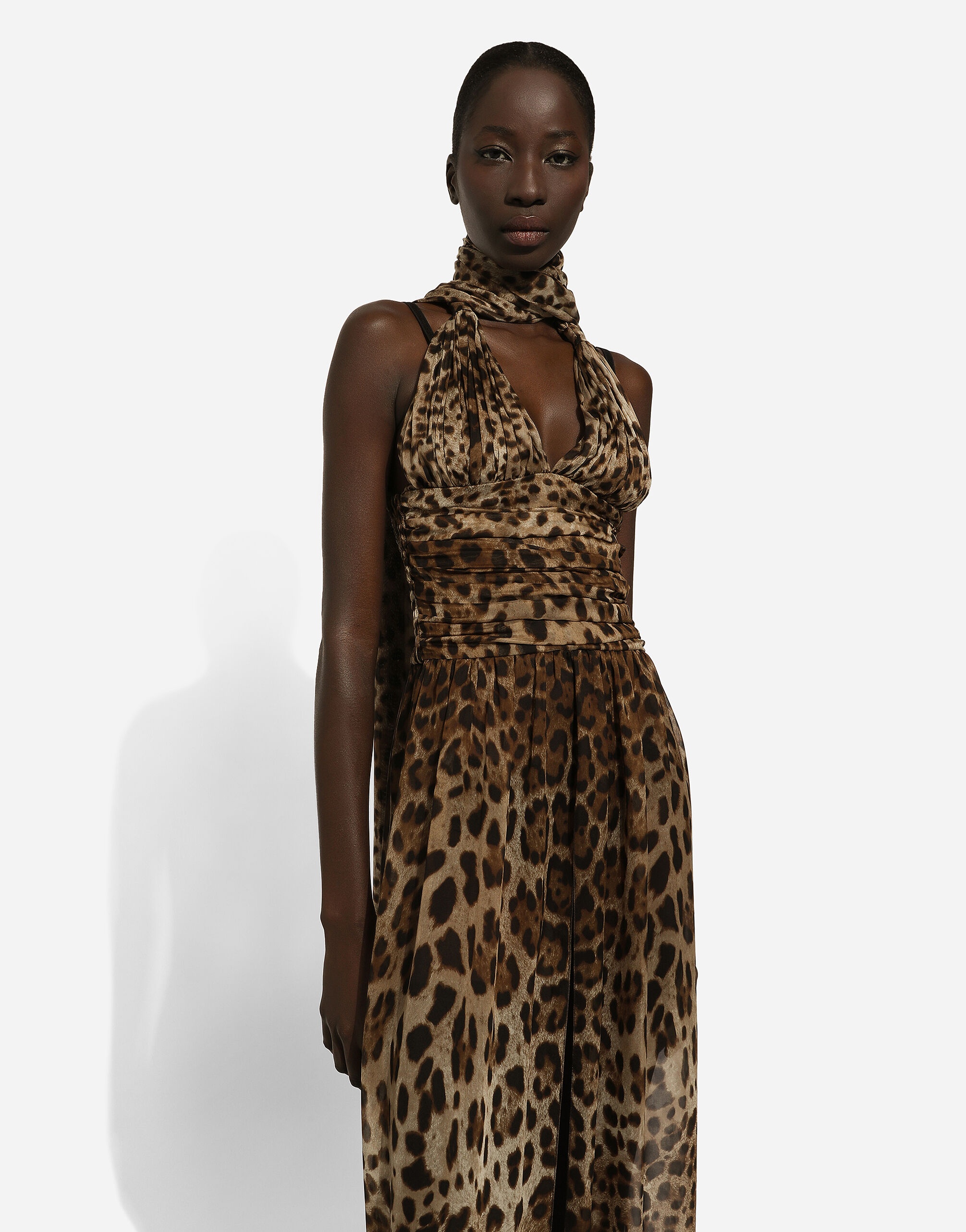 Long leopard-print chiffon dress - 10