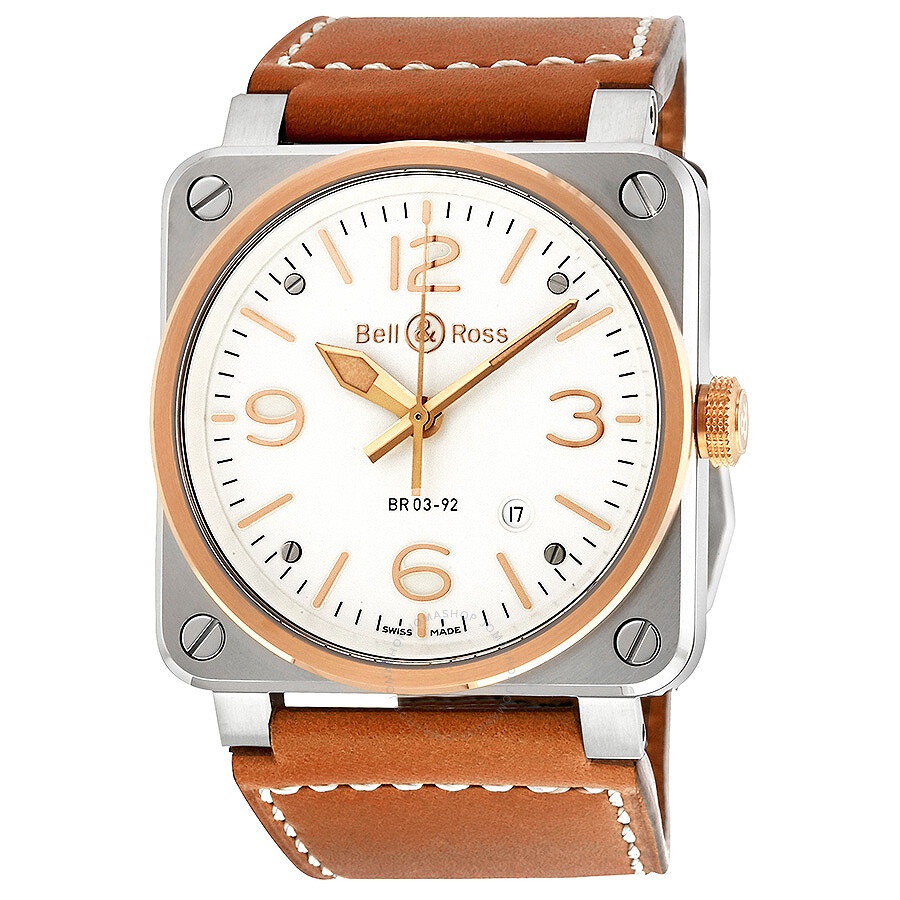 Bell And Ross - Bell and Ross Aviation Automatic Opaline Dial Steel and 18kt Rose Gold Men's Watch BR0392-ST-PG/SCA - 1