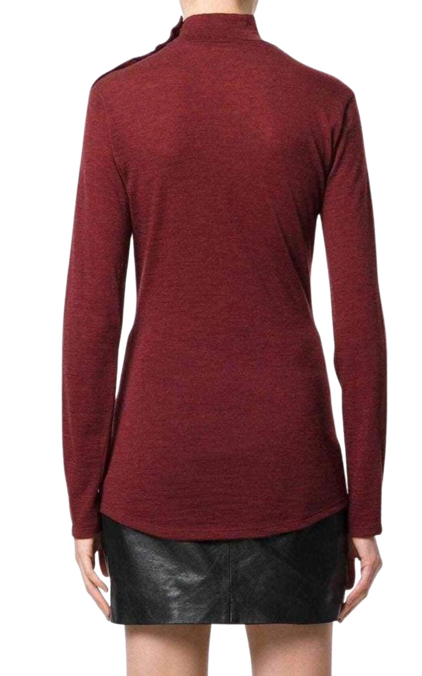 Burgundy Wool Knit Turtleneck Sweater - 3