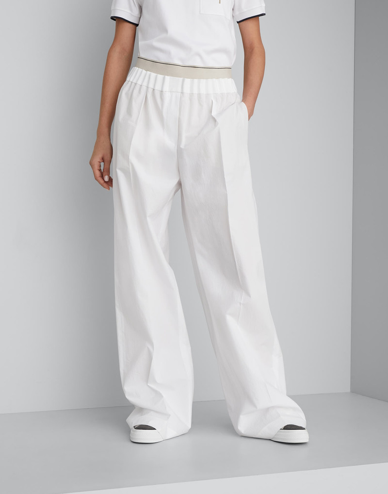 Lightweight wrinkled cotton poplin gathered waist loose trousers 1