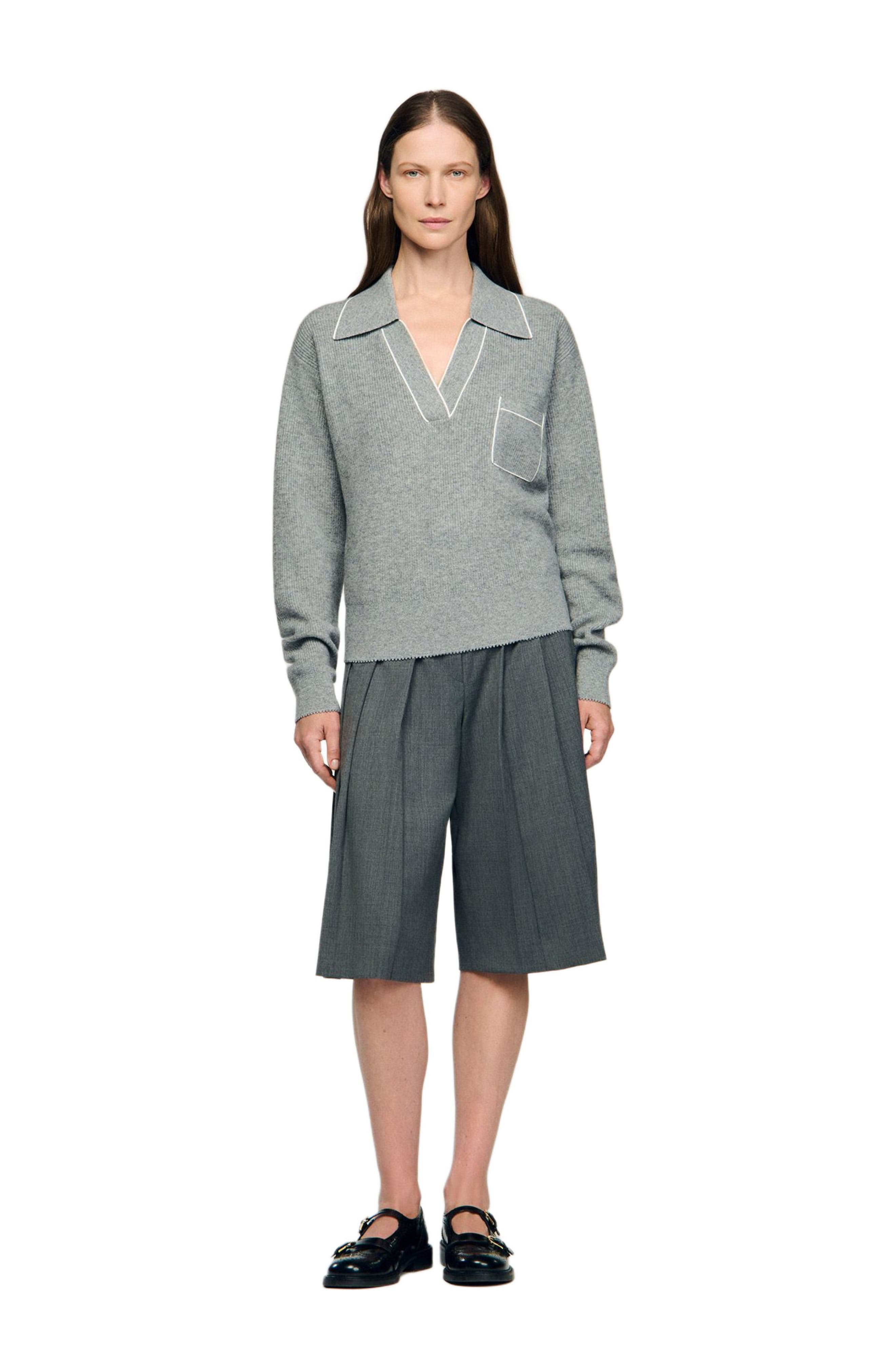 SANDRO Open polo-collar neck sweater in Grey at Nordstrom - 3