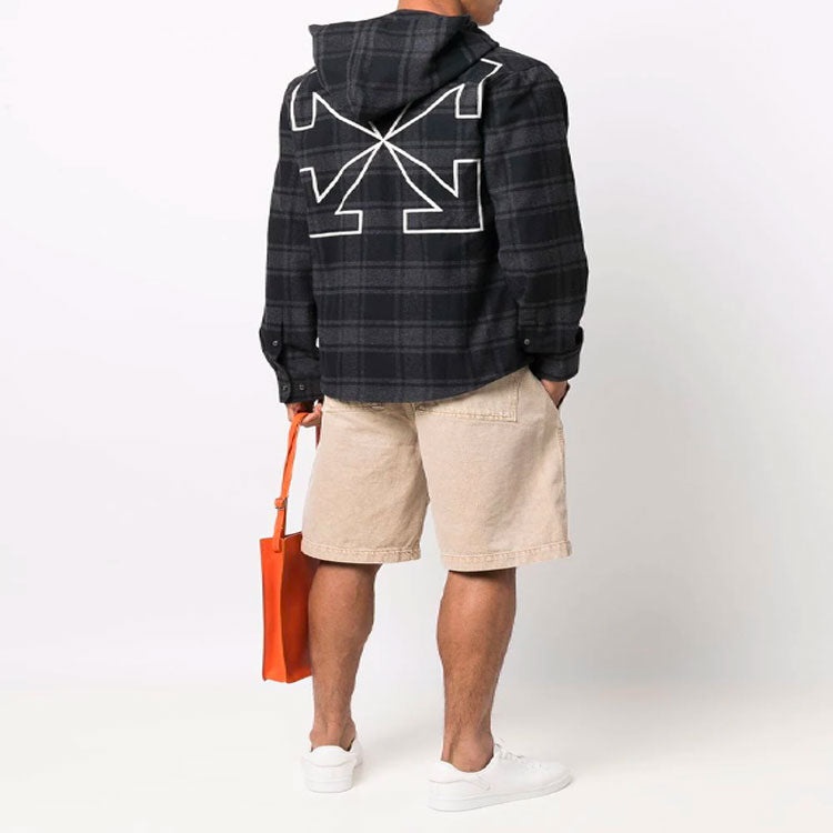 Off-White SS22 Plaid hooded Long Sleeves Shirt Version Black OMGA225C99FAB0010701 - 4