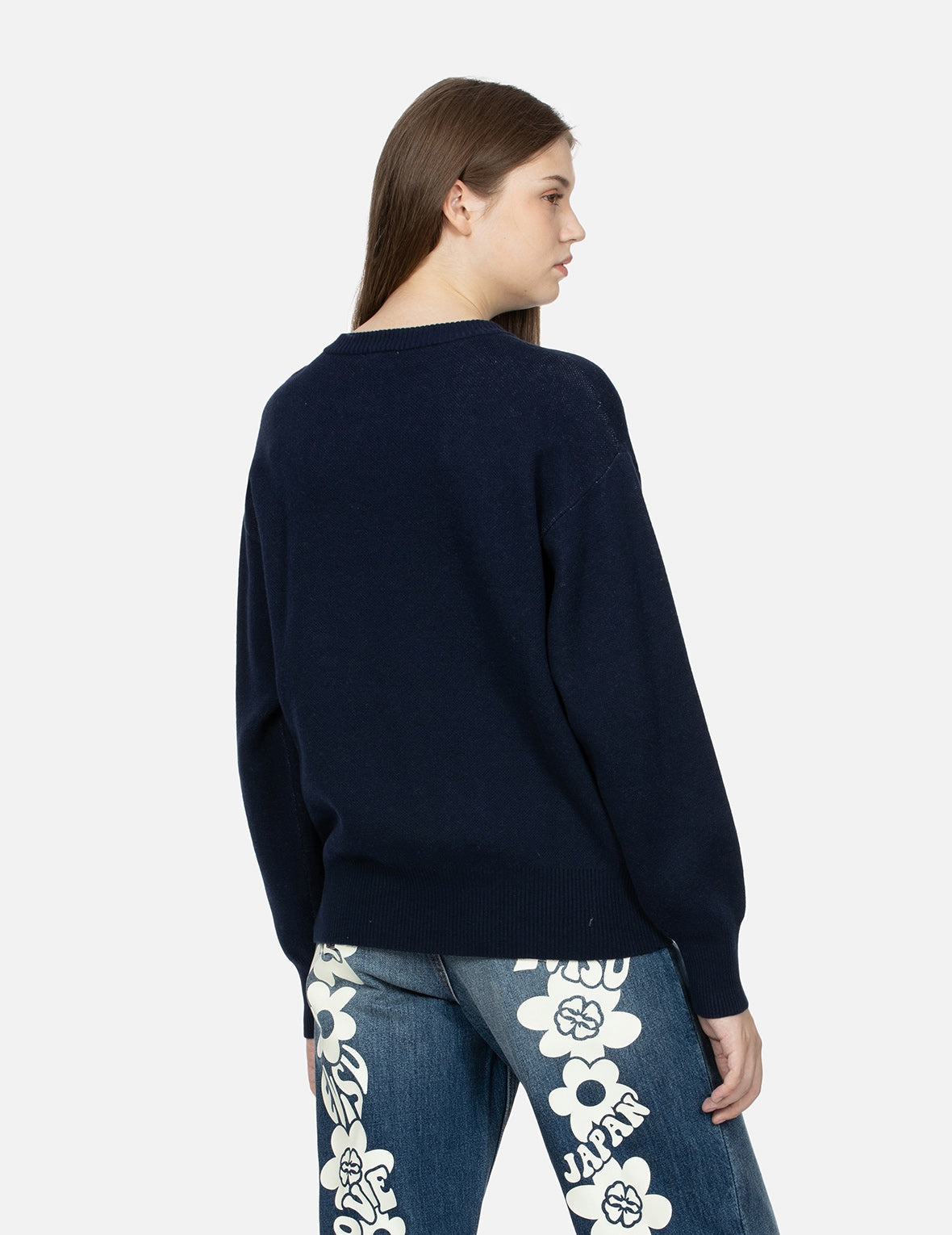 Text Jacquard Fashion Fit Knit Sweater with Crochet Badges - 8
