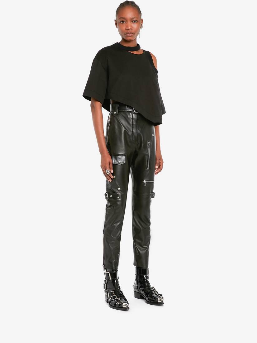 Women's Asymmetric Cropped T-shirt in Black - 3
