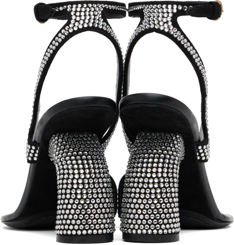 Dries Van Noten Black Embellished Leather Heeled Sandals outlook