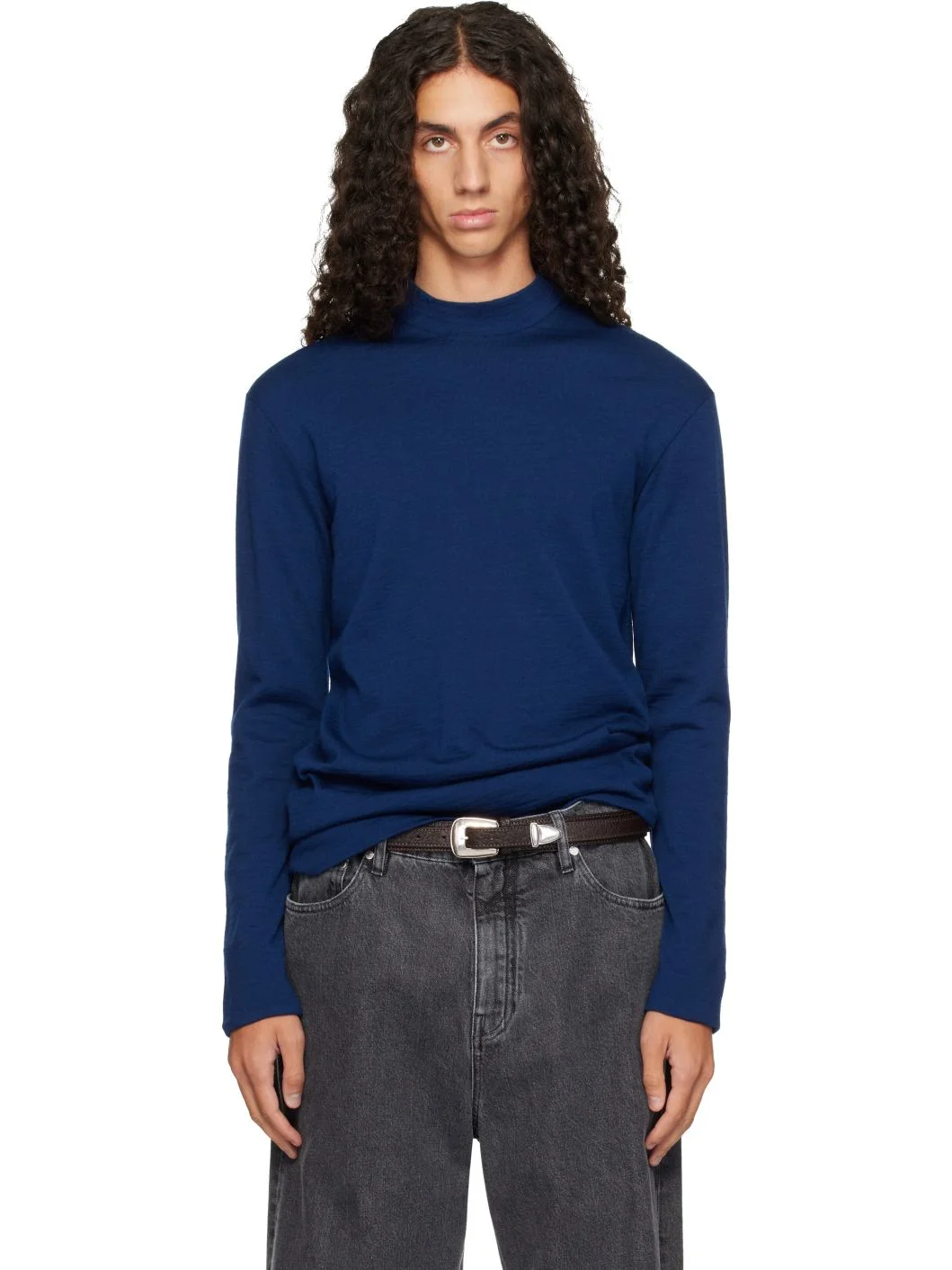 Blue Mock Neck LS T-shirt - 1