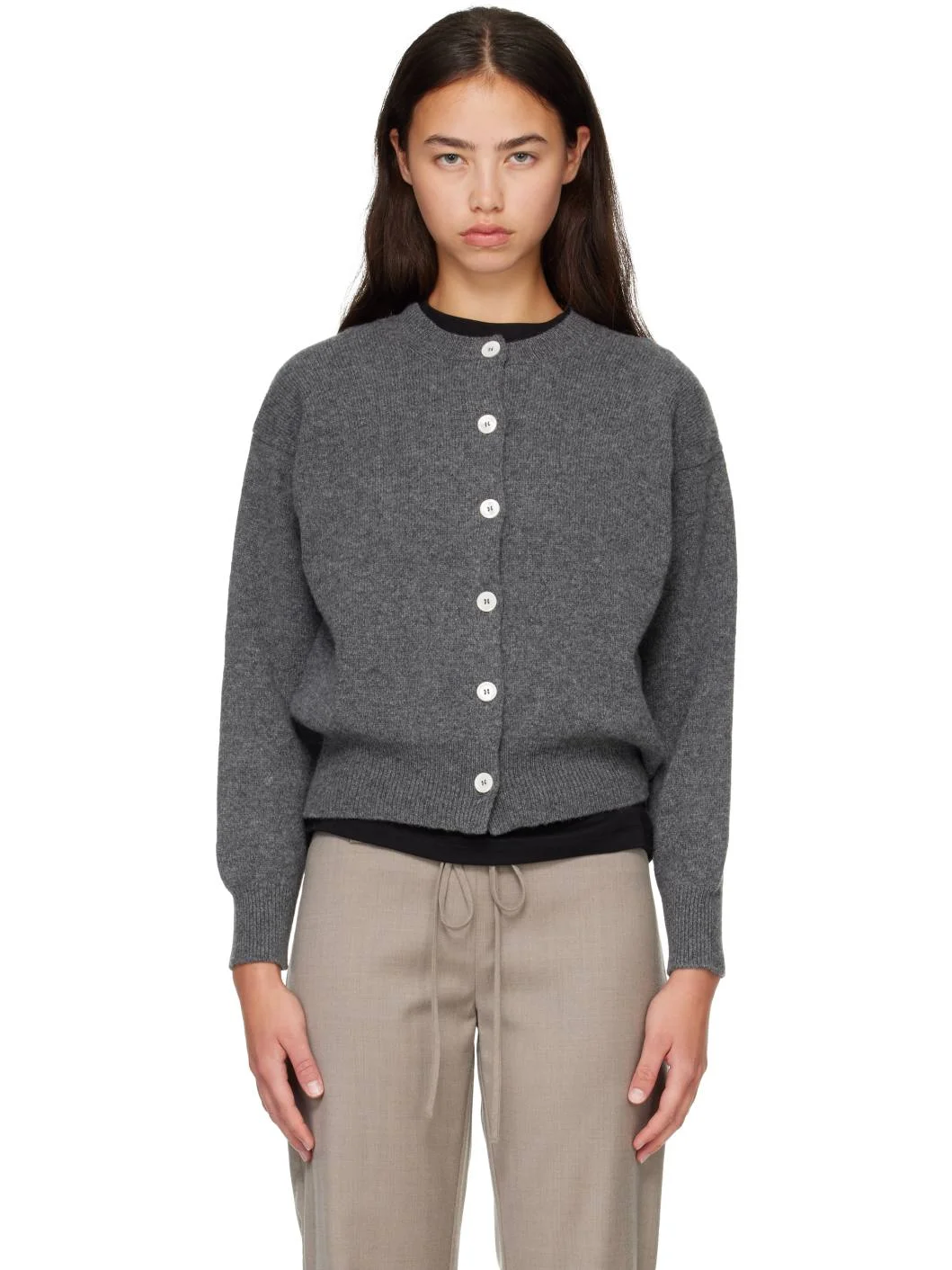 Gray Ada Crewneck Cardigan - 1