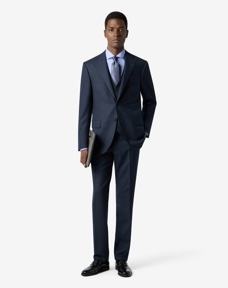 CORNELIANI Blue wool flannel and cashmere suit with glen plaid pattern outlook