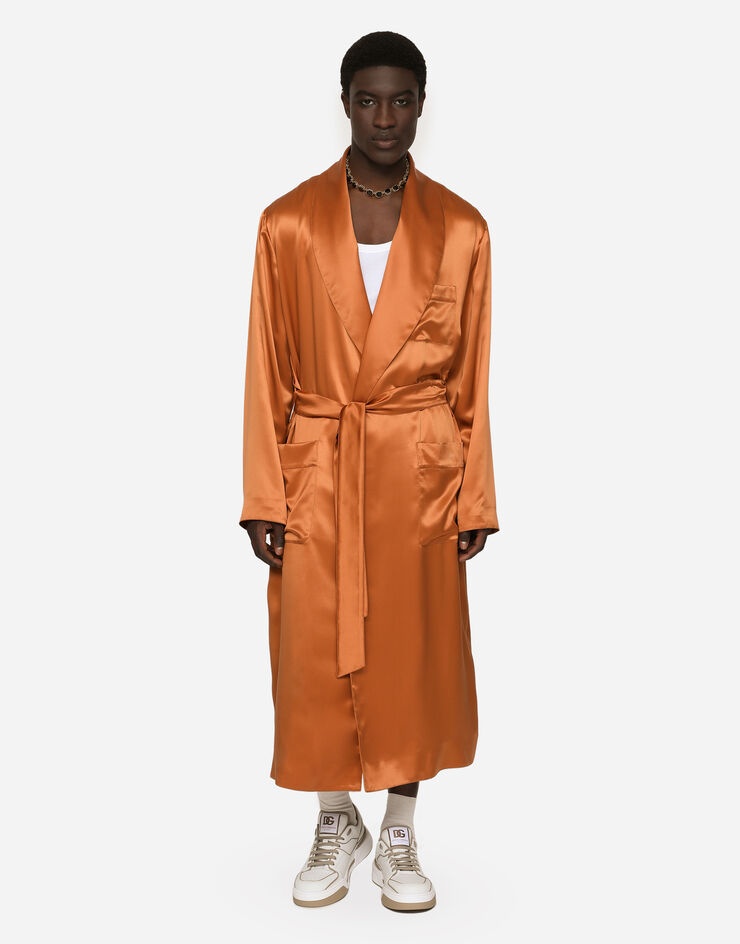 Silk satin robe with metal DG logo - 2