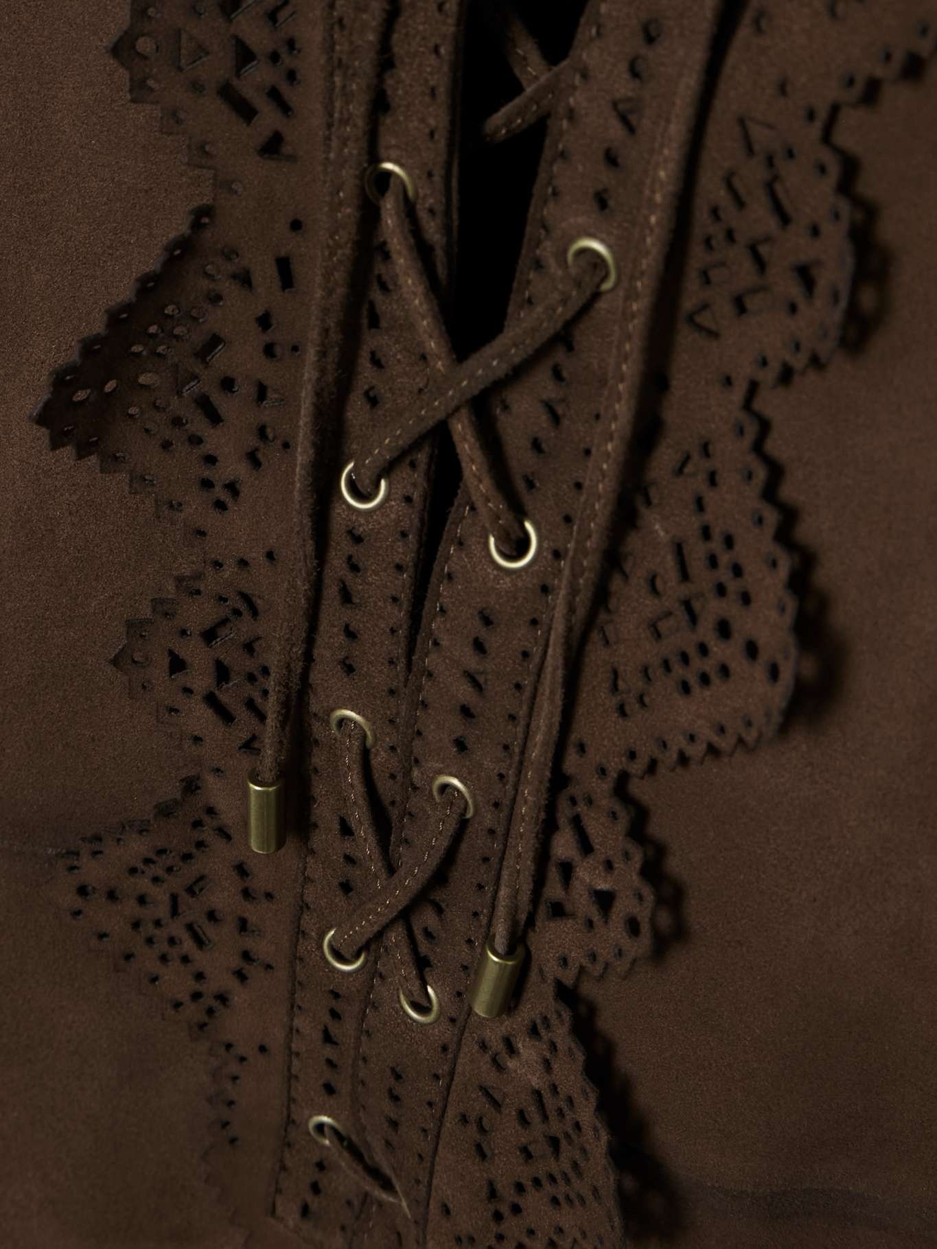 Charlina lace-up scalloped perforated suede mini dress Brown - 4