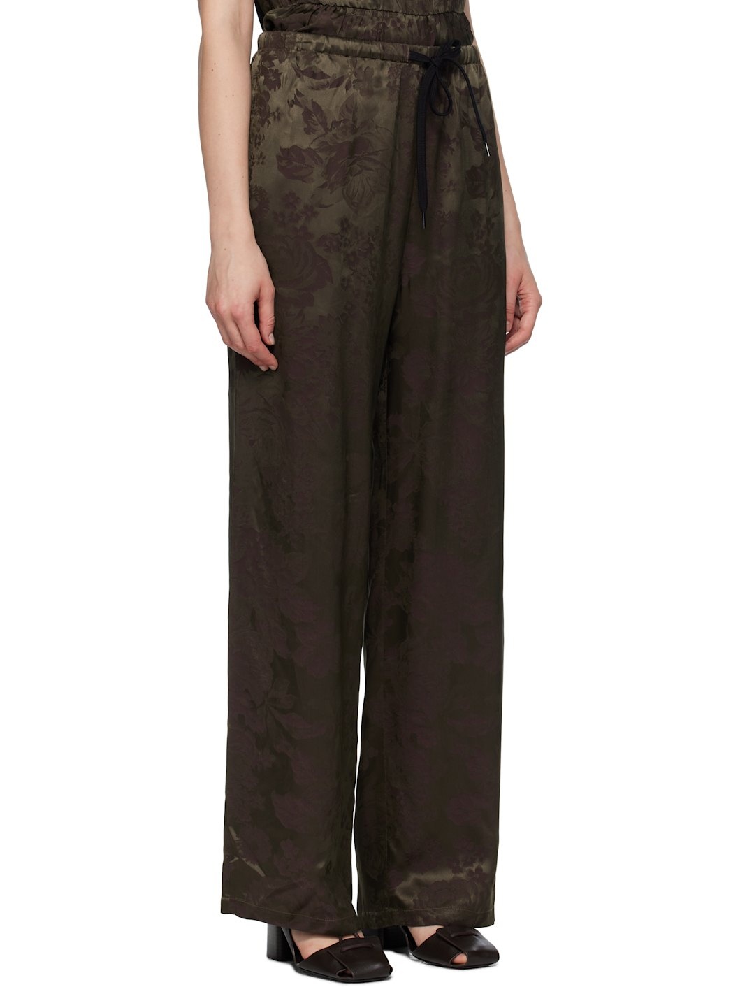 Khaki & Burgundy Jacquard Trousers - 2