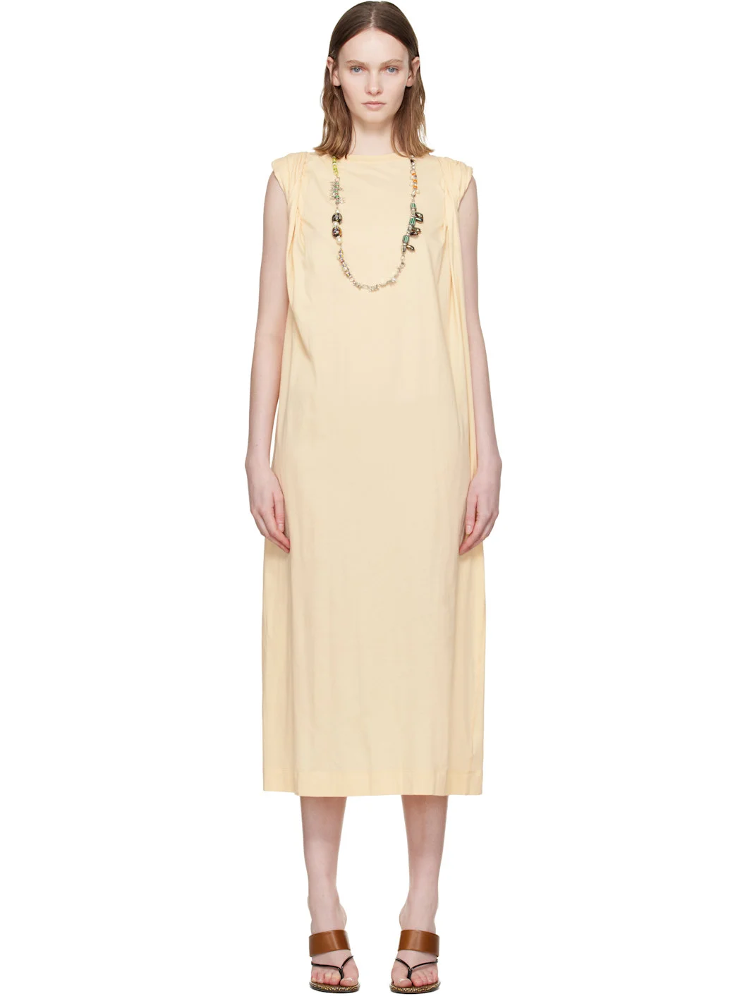 Beige Loose T-shirt Maxi Dress - 1