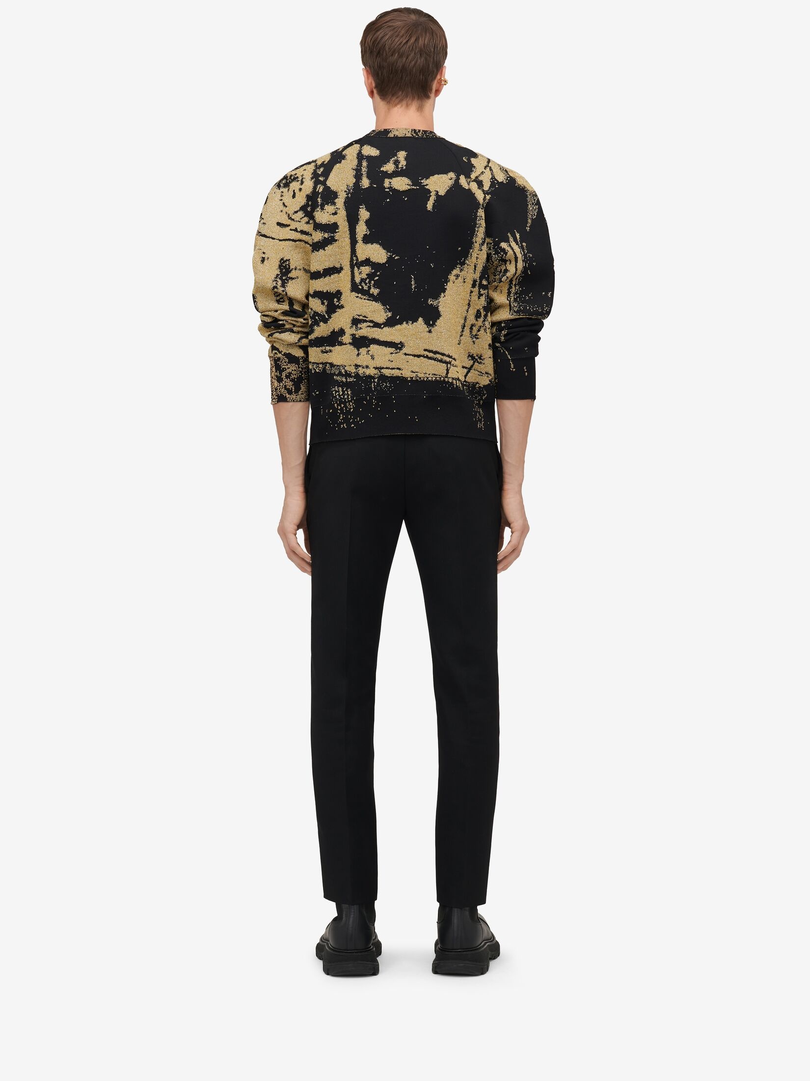 Men's Fold Jacquard Jumper in Black/ Gold - 4