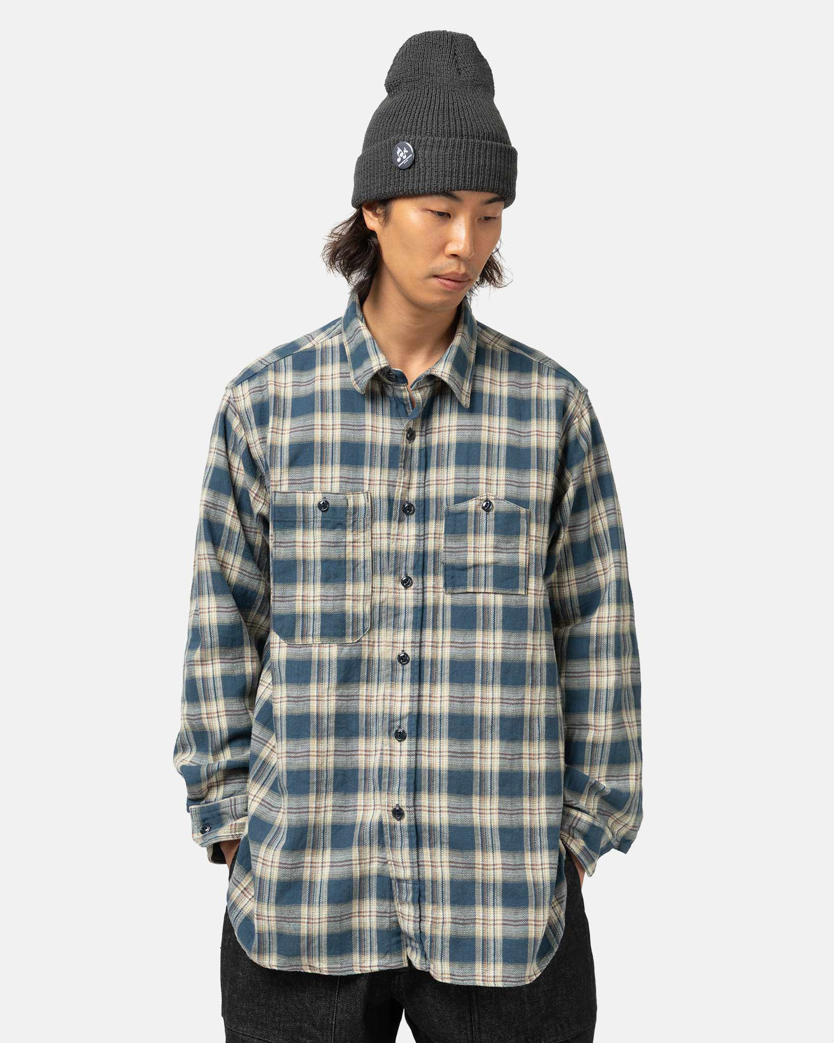 Cotton Plaid Jacquard Work Shirt Navy - 4