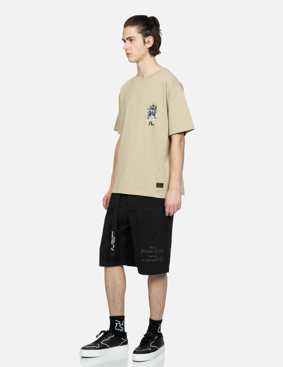 SLOGAN AND KAMON EMBROIDERY CARGO SHORTS - 3
