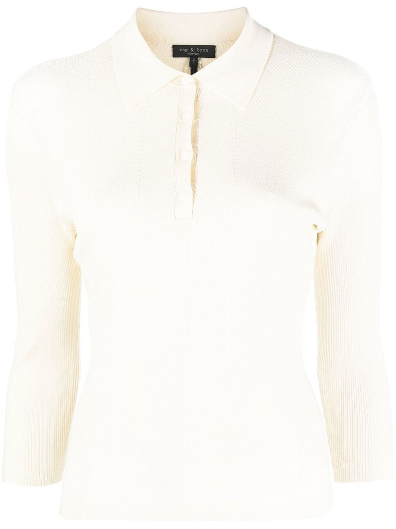 Pacey ribbed-knit polo top 1