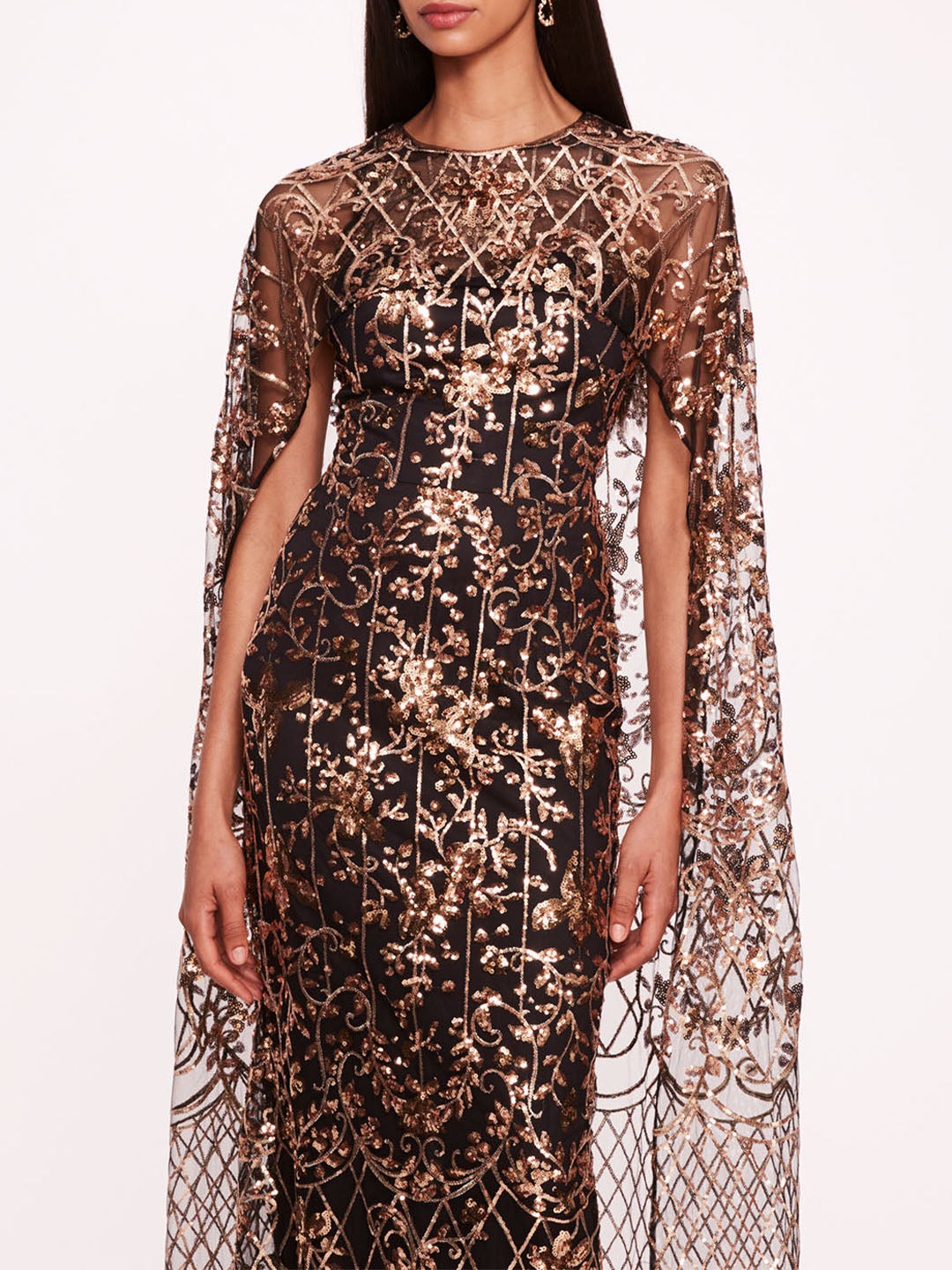 SEQUIN LATTICE CAPE GOWN - 4