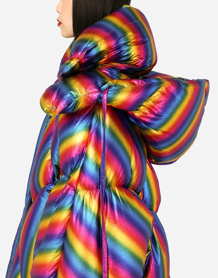 Foiled nylon down jacket with multi-colored stripes - 4