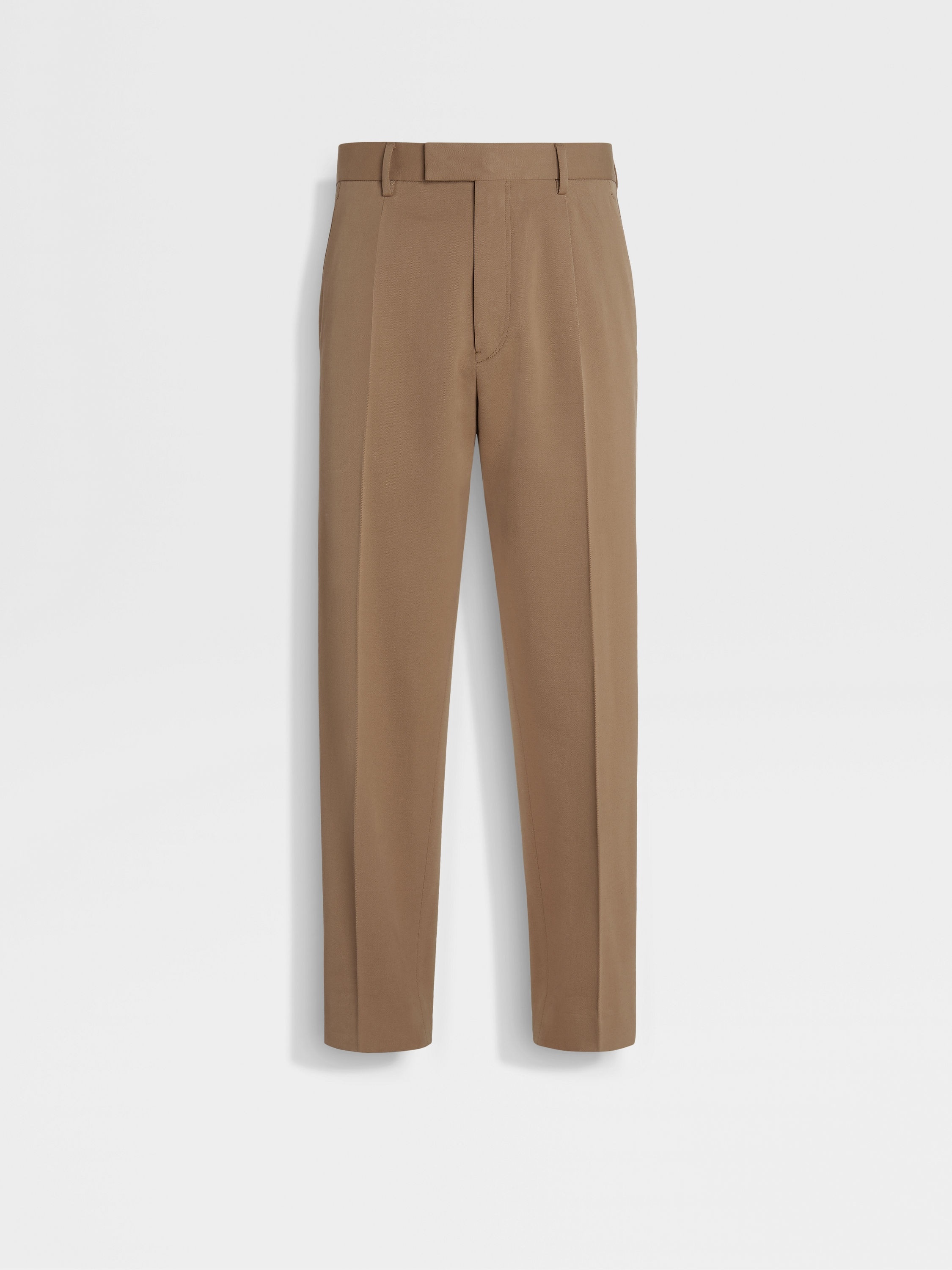 DARK BEIGE COTTON AND WOOL PANTS - 1