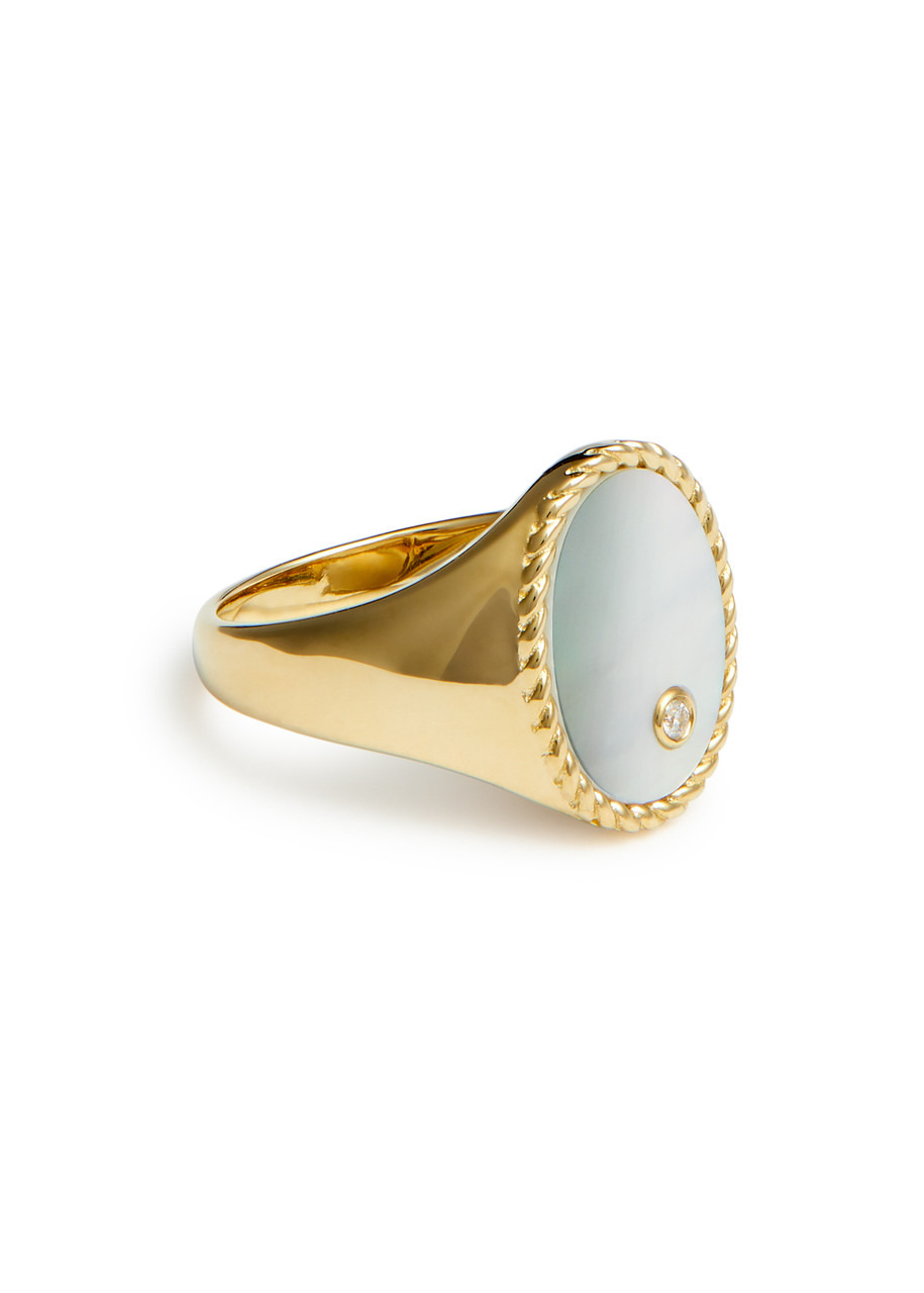 Chevaliere Ovale Nacre 9kt gold signet ring - 2