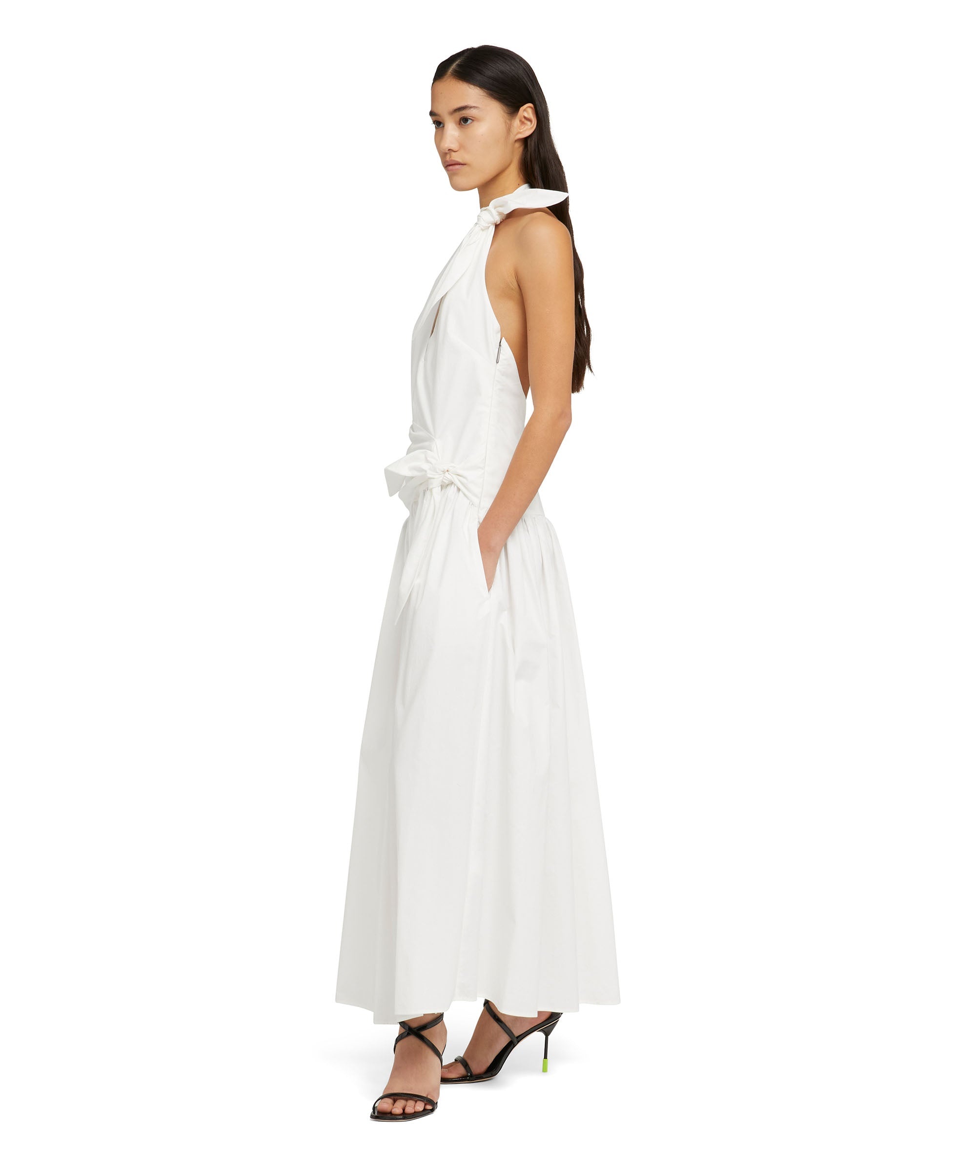 Poplin long sleeveless dress with bowed waistline - 5