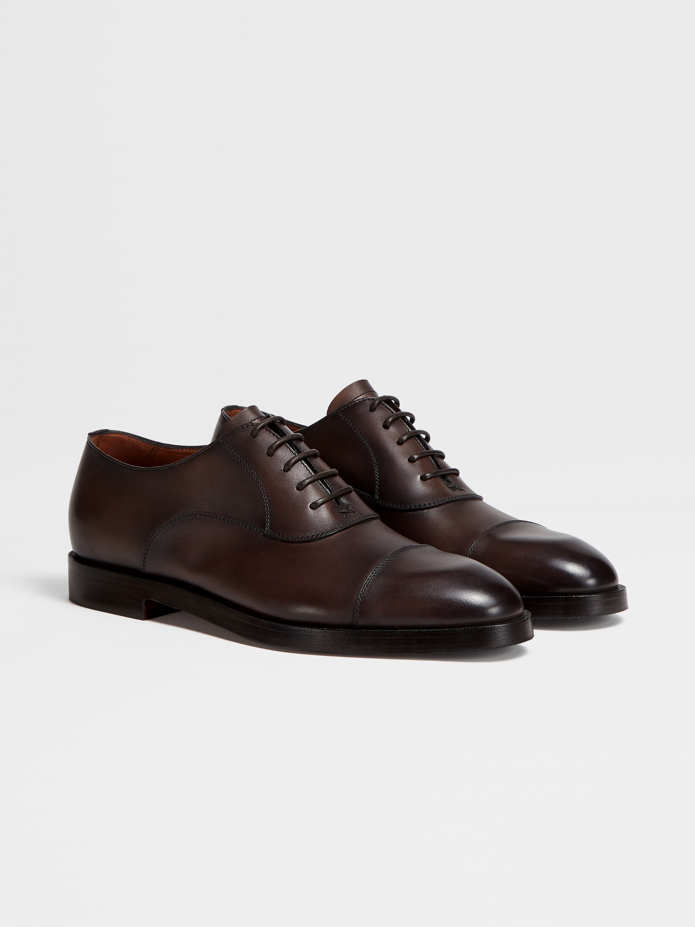 DARK BROWN LEATHER TORINO OXFORD SHOES - 3