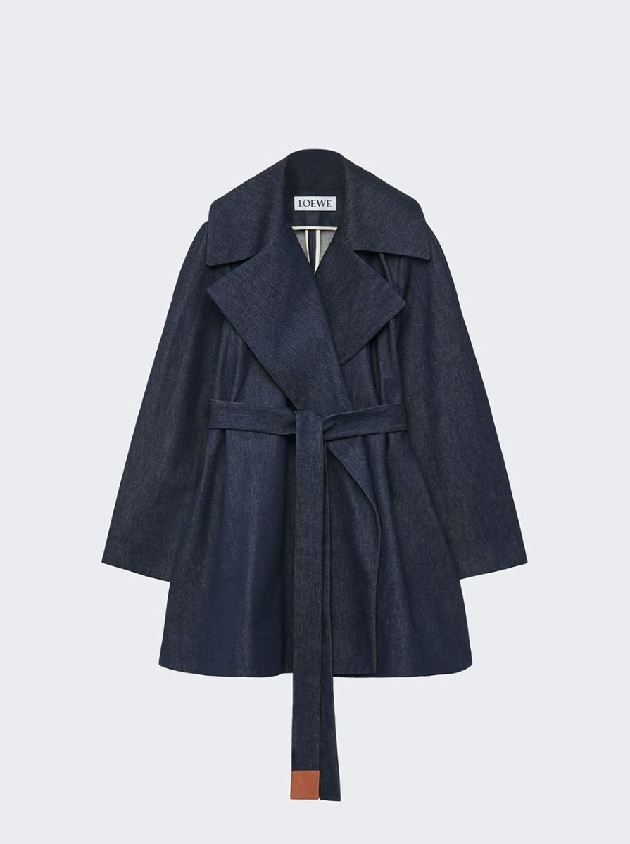 Trapeze Belted Coat Raw Denim Blue - 2