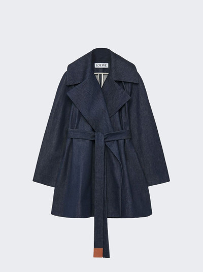 Loewe Trapeze Belted Coat Raw Denim Blue outlook