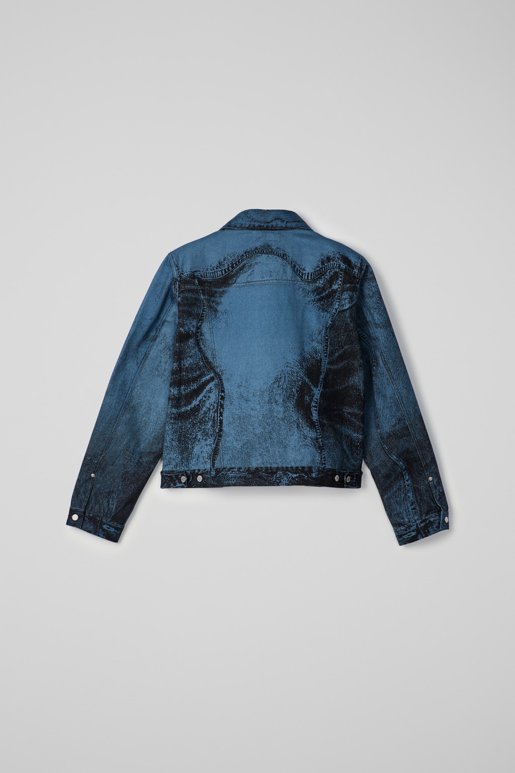Dark Blue-Black Distorted Print Denim Jacket - 3