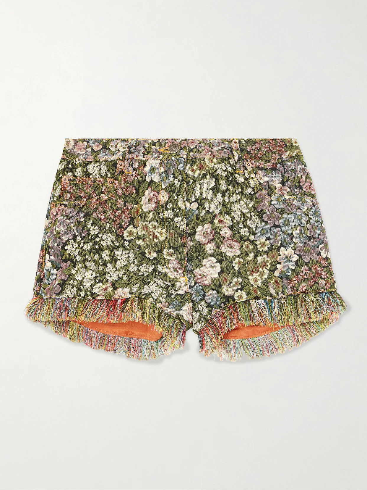 Fringed Floral Jacquard Shorts - 1