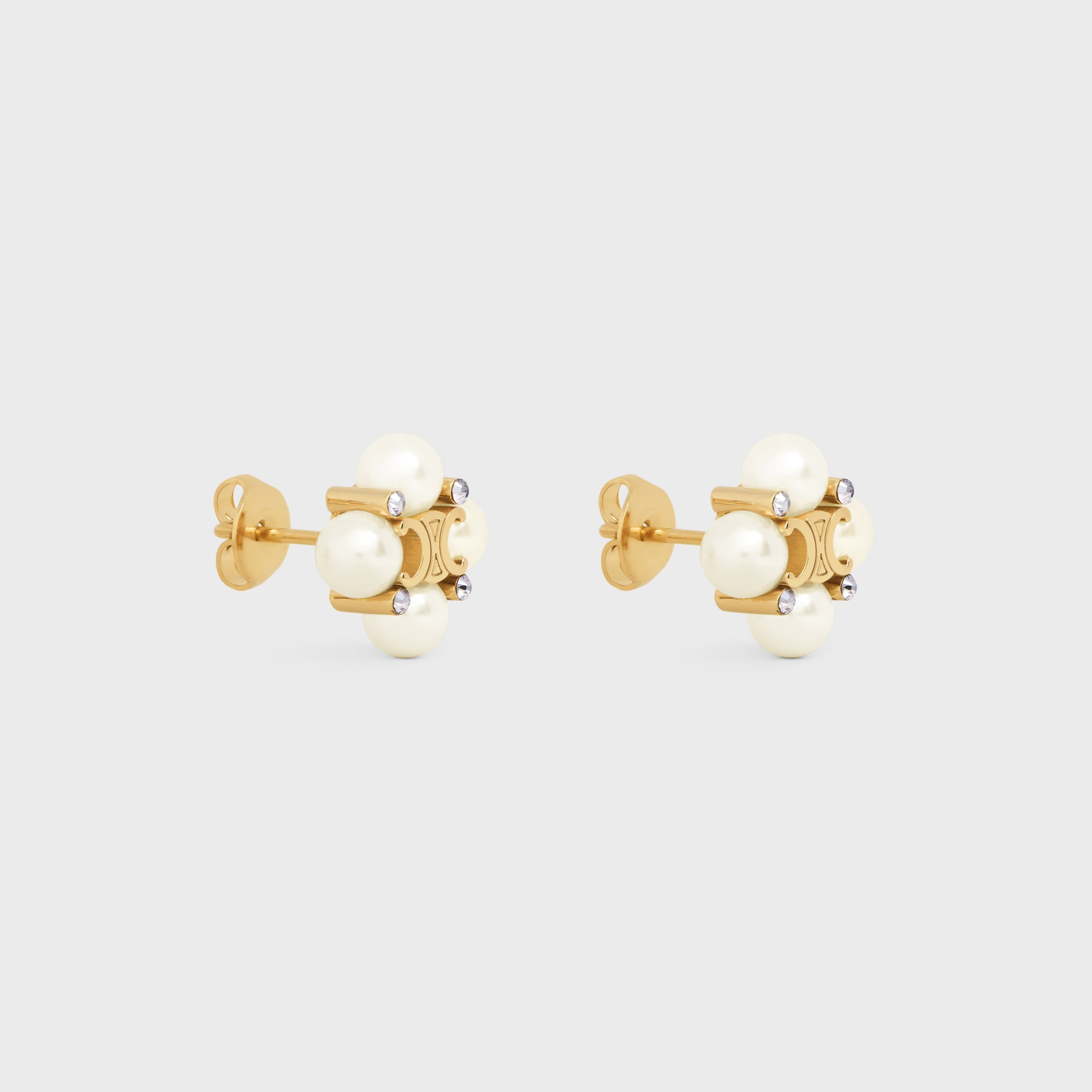 Les Perles Celine Studs in Strass, Resin Pearls and Brass with Gold Finish - 2