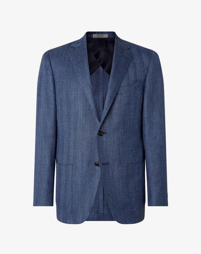 Denim blue wool, silk and linen jacket 1