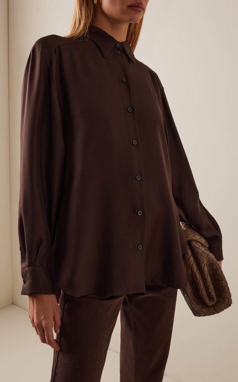 Another Tomorrow Silk Shirt brown outlook