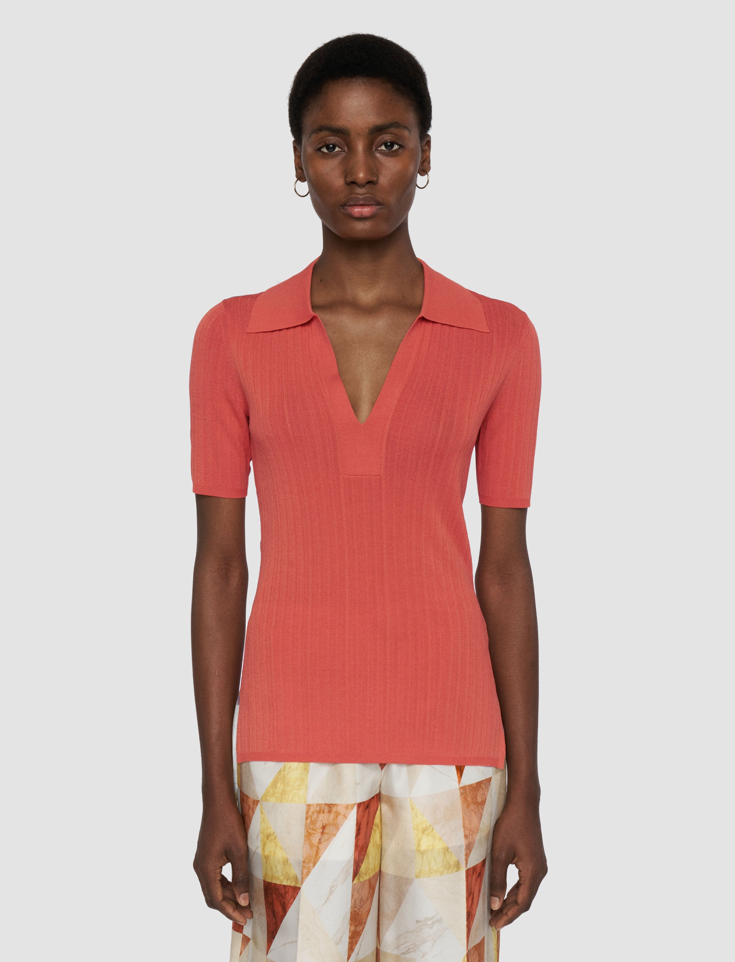 Viscose Rib Knit Polo Top - 3