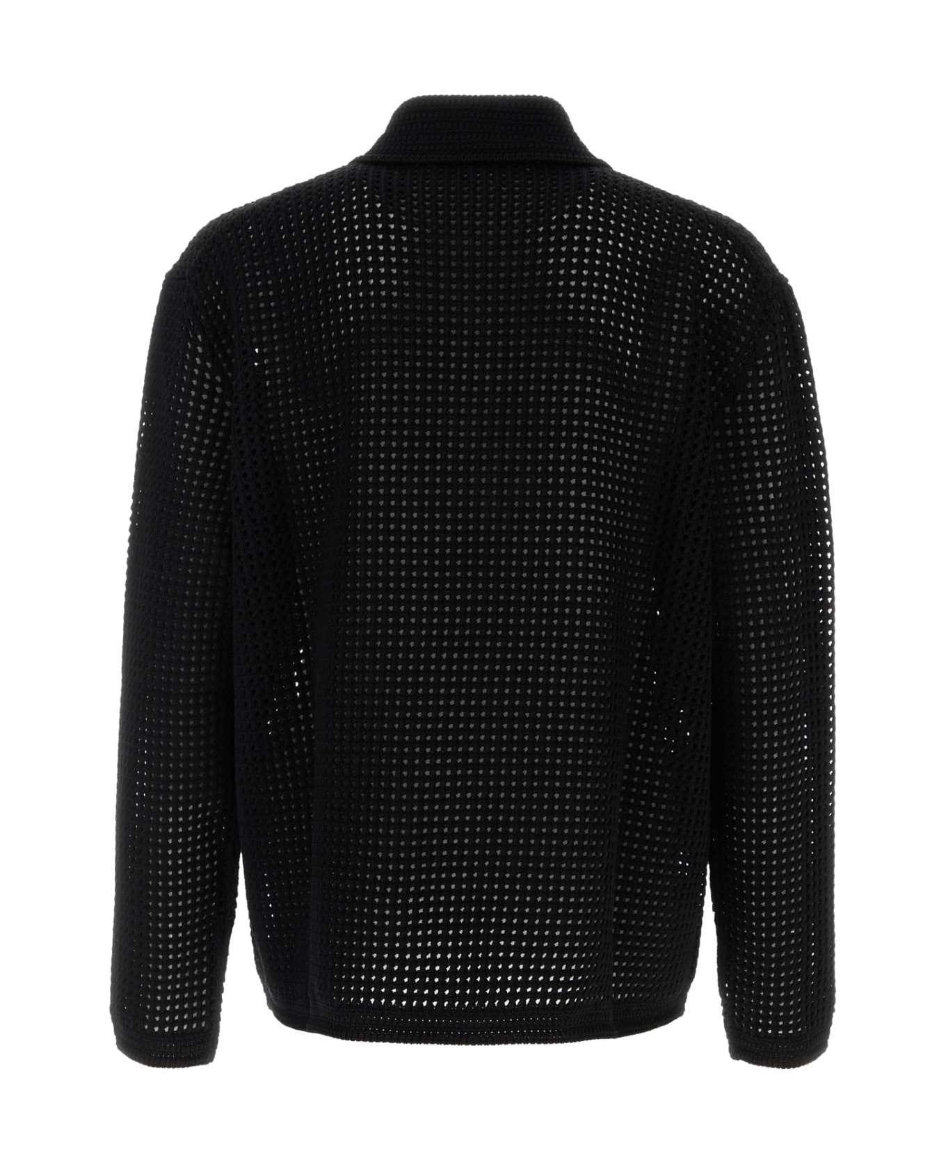 Black Crochet Polo Shirt - 2