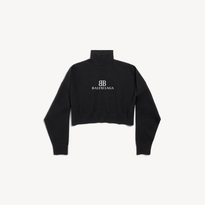 Women's Cropped Highneck in Black/white 1