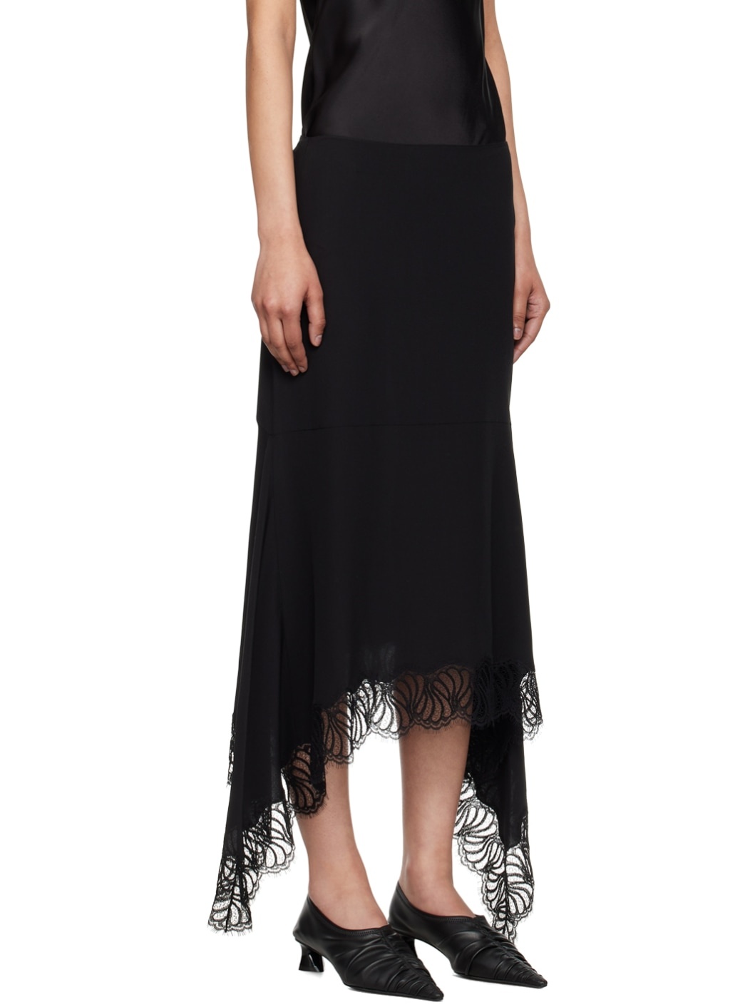 Black Asymmetric Midi Skirt - 2